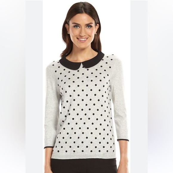 ELLE Flocked Dot Crewneck Sweater - Picture 1 of 6